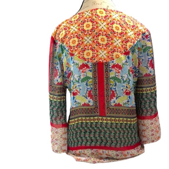Fig & Flower Multicolored 3/4 Sleeve Blouse Size S - Picture 4 of 5